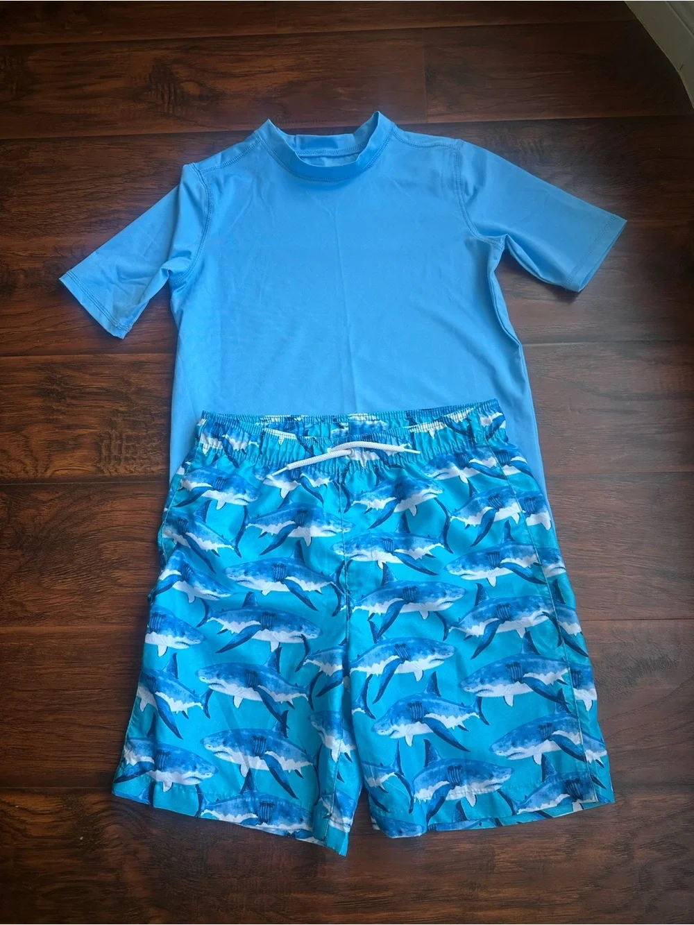 The Children's Place Blue Rash Guard Top and Striped Swim Shorts